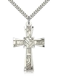 Sterling Silver Mosaic Cross Pendant - 24" Chain