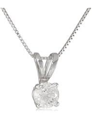 10k White Gold Round Diamond Solitaire Pendant Necklace (1/4 cttw, I-J Color, I2-I3 Clarity), 18"