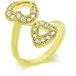 14k Gold Bonded Dual Pave CZ Hearts Ring in Goldtone - Size: 5-10