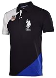 U.S. Polo Assn. Men's Diagonal Color Block Big Pony Polo Shirt-Black/White-Large