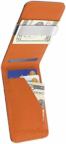 Wallet Mens Genuine Leather Silver Money Clip Slim Wallets Black ID Credit Card Holder-Black Orange