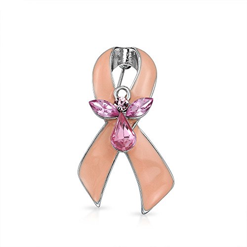 Christmas Gifts Breast Cancer Enamel Pink Crystal Angel Silver Plated Pin
