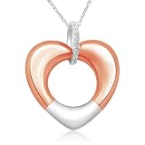 10k Pink and White Gold Diamond Heart Pendant (0.01 cttw, I-J Color, I3 Clarity), 18
