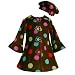 Bonnie Jean Toddler Girls 2T-4T 2-Piece BROWN MULTI POLKA DOT FLOWER BUTTON Fleece Outerwear Dress-C