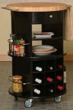 Round Butcher Block Wine Cart 35.5'hx24'w Black