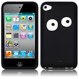 XYLO ACCESSORIES Black Crazy Eyes Silicone Cover Skin Case for the Apple iPod Touch 4 4G (8GB 16GB 32GB 64GB) MP3 Player.