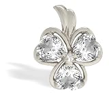 14K White Gold Genuine Heart White Topaz and Diamond Irish Shamrock Pendant