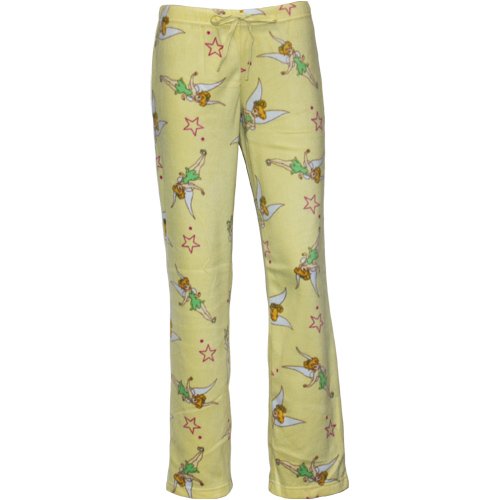 Disney Tinker Bell Juniors Yellow Fleece Pants, Large