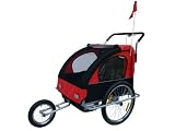 KMS Child Kids Bike Trailer Stroller Jogger with Suspension for 1 to 2 Children Seater Red Black