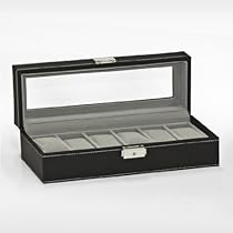 Watch Box 6 Mens Black Leather Display Glass Top Jewelry Case Organizer Watch Box 6 Mens Black Leather Display Glass Top Jewelry Case Organizer