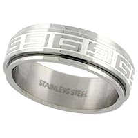 Stainless Steel 5/16 in. (8 mm) Spinner Wedding Band with Greek Key Design (Available in Sizes 7 to 14)