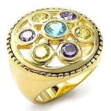 Gold Plated Brass Ring with Multi Color CZ
