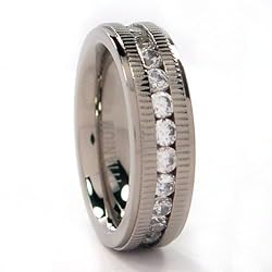 New 6 mm Titanium Wedding Band With Simulated Diamonds, Comfort Fit Ring