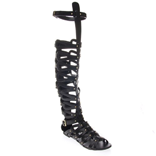 Breckelle's Womens 17-SOLO11 Open Toe Gladiator Flat Thigh High Sandals