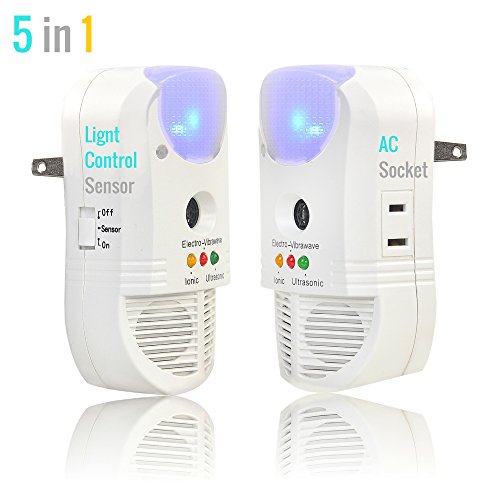 5000 sqft 5in1 Pest Repellent, triple protection pest repeller ultrasonic (electromagnetic pest repeller ionic pest repeller ultrasonic pest repeller), AC socket, Nightlight & Air Purifier