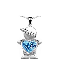 Original Star K (tm) Little Boy Holding 8mm Heart Mother Birthstone Pendant