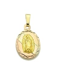 14K Gold Reversible Our Lady Of Guadalupe & Bautizo Three Tone Gold Pendant 1 Inch Long