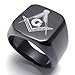 KONOV Freemason Masonic Mens Ring, 316L Stainless Steel Band, Color Black