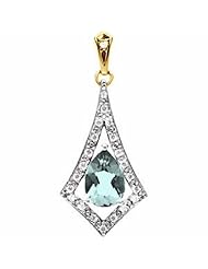 14K Two-Tone Gold Pear Cut Aquamarine and Diamond Pendant -- LIFETIME WARRANTY