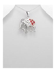 Elephant Reconstructed stones Pendant Necklace In 92.5 Sterling Silver