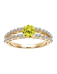 1.18 Ct Round Canary and White Diamond 14K Yellow Gold Ring