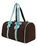 Large Quilted Duffle Bag with Detachable Ribbons - Blue/Brown