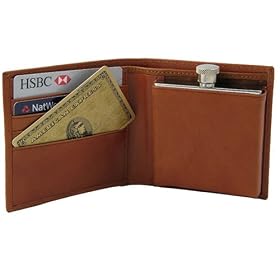 2oz. Stainless Steel Flask in Brown Leather Wallet