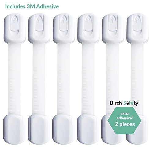 Adjustable Locks for Child Safety | Deluxe: Extra 3M Adhesive to Childproof Ivory White 6 Pack