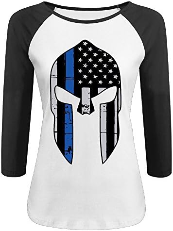 ONESEDA Women's Thin Blue Line Punisher 3/4 Sleeve Baseball T Shirt