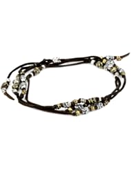 M.Cohen Hand made Designs Silver and Brass Skulls On Multi Wrap Brown Leather Bracelet