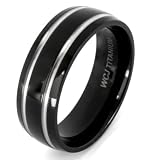 Black Plated Titanium Ring with Grooved Lines (7.0mm) - Sizes 6 - 13