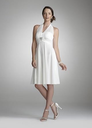 David's Bridal Illusion Halter With Charmeuse Trim And Beading Style 9006db01