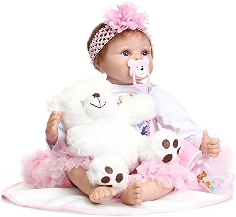 MKBY 22inch Soft Silicone Vinyl Lifelike Reborn Baby Dolls, Headband Pink Small Safflower Princess Toy