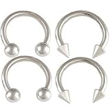 16g 16 gauge (1.2mm), 5/16 Inch or 8mm long - 316L Surgical Stainless Steel eyebrow lip bars ear tragus horseshoe rings earrings circular barbells ACGZ - Pierced Body Piercing Jewelry- Set of 4