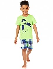 Pure Cotton Bird & Checked Short Pyjamas