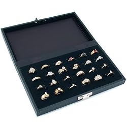 24 Slot Ring Tray Black Travel Jewelry Showcase Display