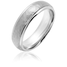 14k White Gold Hammered Wedding Band
