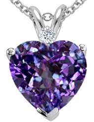 Tommaso Design(tm) 8mm Heart Shape Simulated Alexandrite And Genuine Diamond Pendant