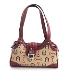 Etienne Aigner Ellington Mini Bag - Top Zip - 2 Handles - Plum Trim - Multi Color Logo