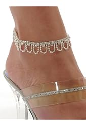 Rhinestone Drape Stretch Anklet Bracelet Austrian Crystal Silver Tone Ankle Clear,Silver,one size