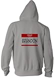 IMAGE OF HELLO my name is BRANDON Youth Zippered Hooded (Hoody) Sweatshirt Fleece Jacket ASH GREY SMALL