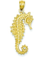 14K Yellow Gold 3D Seahorse Charm Ocean Pendant Jewelry