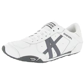 DIESEL JEANS New Remy Mens Casual Distressed Leather Athletic Low Top Lace Up Shoes Sneakers White