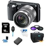 Sony NEX-F3K/B NEX-F3KB NEXF3KB NEXF3K NEX-F3K 16.1 MP Compact System Camera with 18-55mm Lens (Black) ULTIMATE Bundle with Sony 16GB High Speed Card, Deluxe Filter Kit, Spare Battery, Padded Case + More