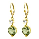 10k Yellow Gold Green Quartz and White Topaz Dangle Earrings