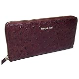 Kena Kai Women's Italian Leather Ostrich Embossed Zippered Wallet - Brown