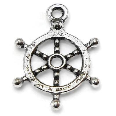 20 Ship Wheel Charms silver tone captain nautical