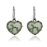Sterling Silver Marcasite and Jade Heart Wire Earrings