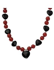 Sterling Silver 18in 16 & 13mm Black Agate/8.5mm Red Agate Beads Pearl Necklace