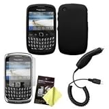 BlackBerry Curve 3G 9330 / 9300 / 8520 / 8530 Black Silicone Case, LCD Screen Guard / Protector & Car Charger Combo